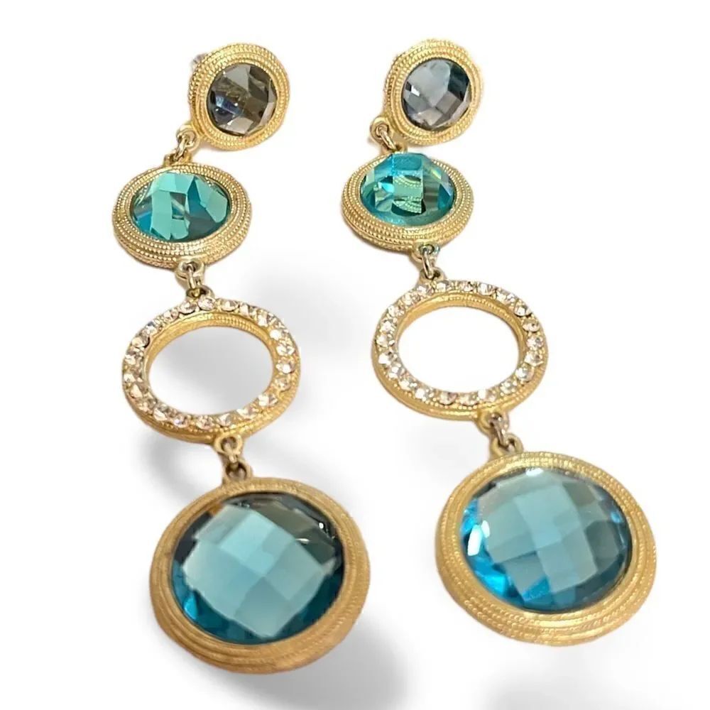 Faceted Crystals & Gold Tone Metal STUNNING Drop Earrings